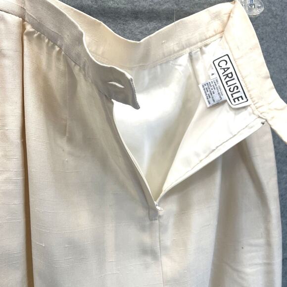 Vintage Carlisle Lined Skirt 100% Silk US Sz 4 Ivory Pencil A-Line Stripe Detail - Picture 5 of 8